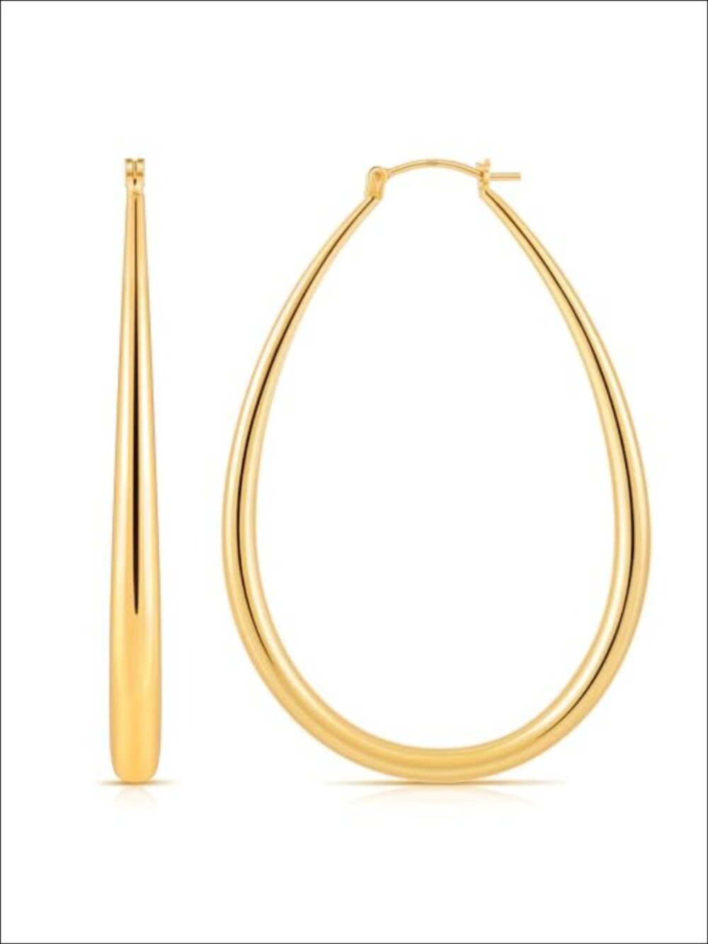 14K Gold Plated Oval Chunky Hoop Earrings 60mm